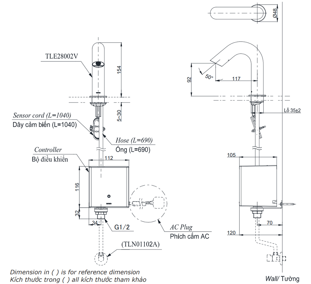 Bản vẽ kỹ thuật vòi lavabo TOTO TLE28002V