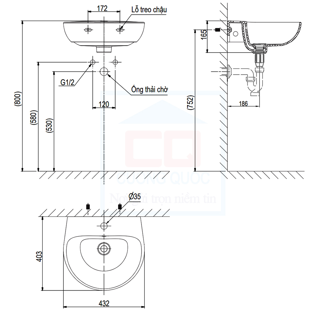 Bản vẽ kỹ thuật lavabo Viglacera V.26.ECO5