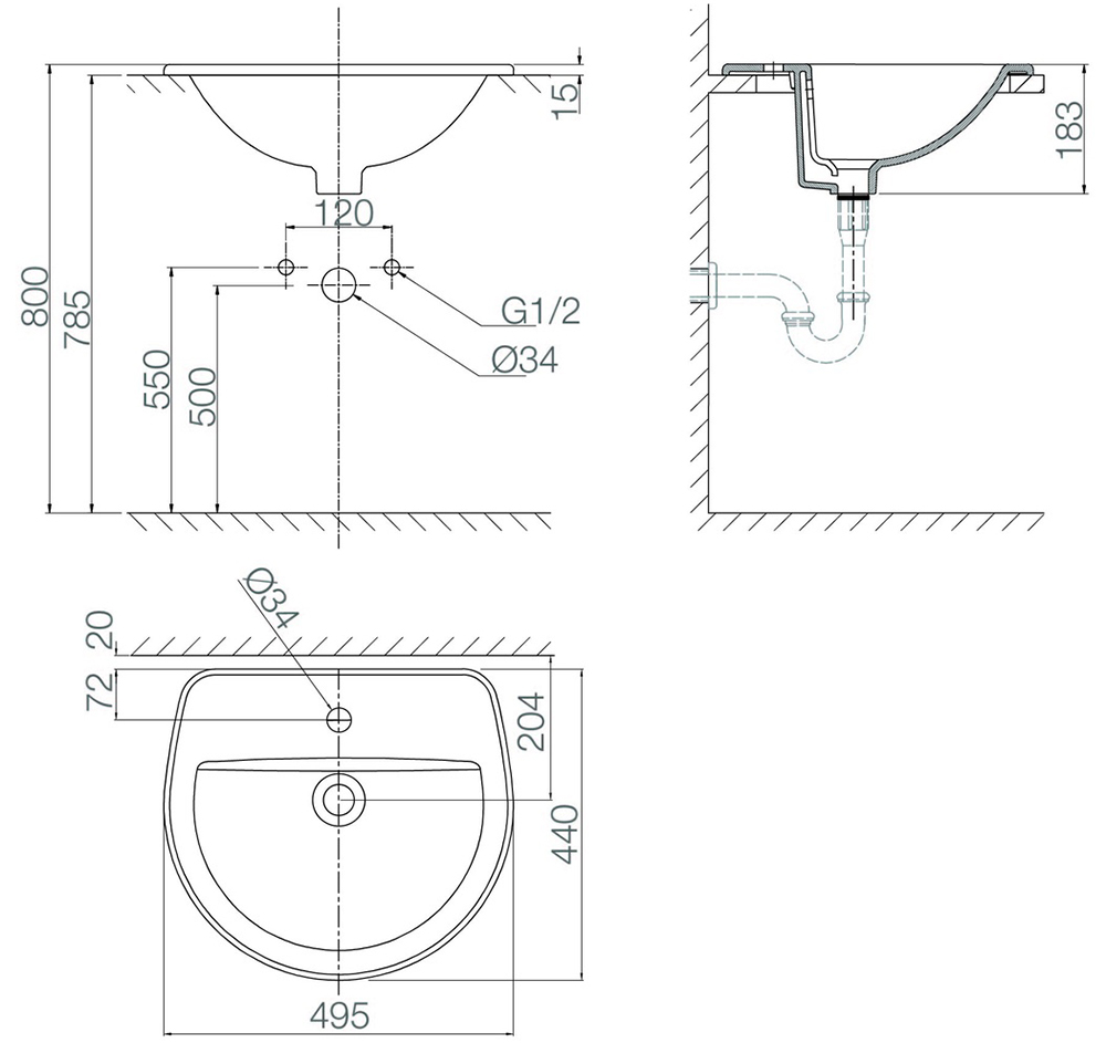 Bản vẽ kỹ thuật chậu lavabo Viglacera CD12
