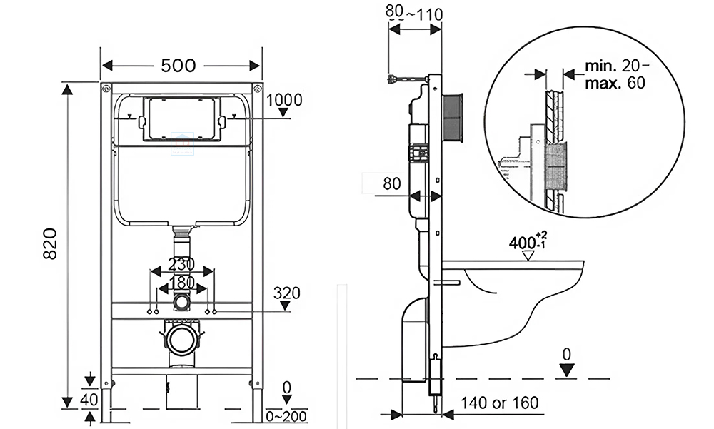 Bản vẽ kỹ thuật két nước âm Basic BS-17019