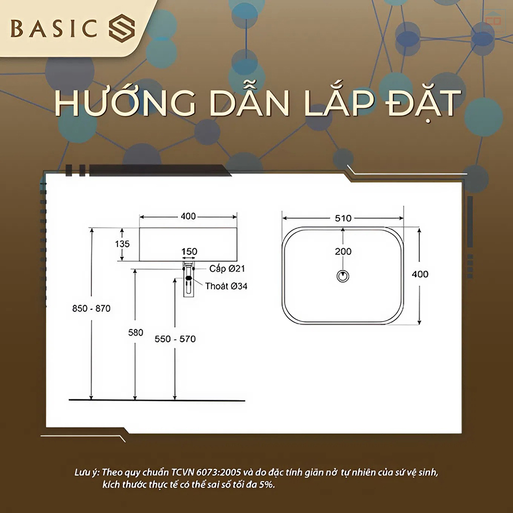 Bản vẽ kỹ thuật lavabo Basic BSB-8016WG
