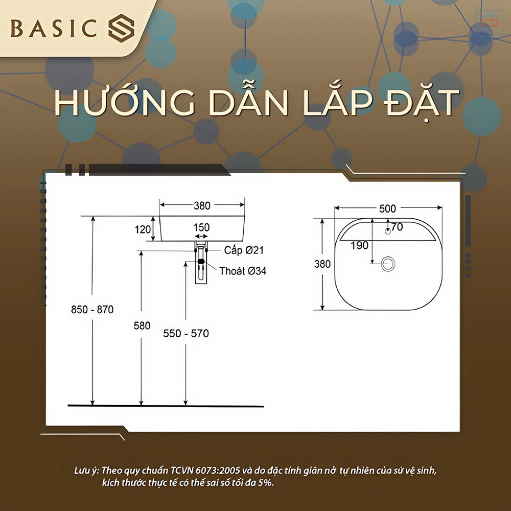 Bản vẽ kỹ thuật lavabo Basic BSB-1291