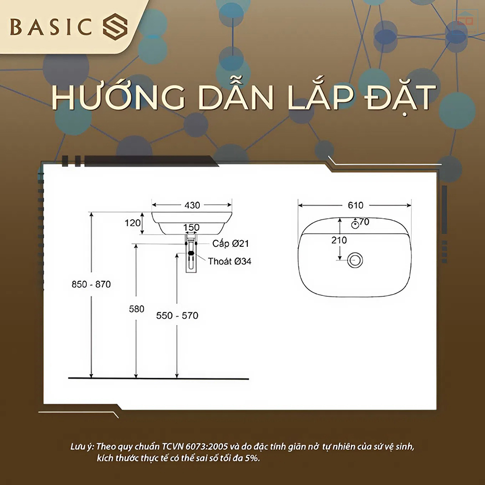 Bản vẽ kỹ thuật lavabo Basic BSB-1475