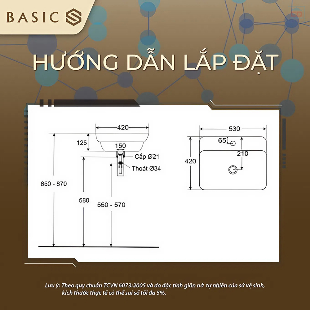 Bản vẽ kỹ thuật lavabo Basic BSB-1477