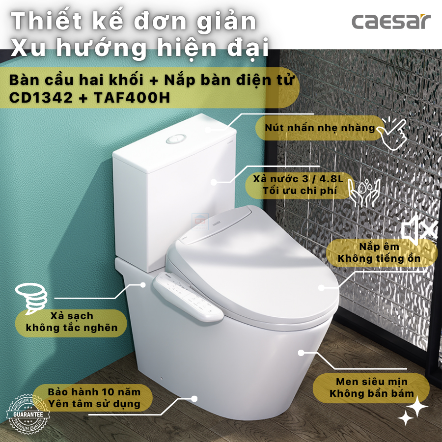 Bồn cầu nắp điện tử Caesar CD1342 + TAF400H