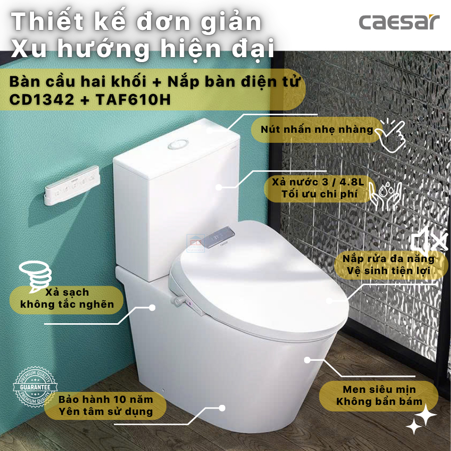 Bồn cầu nắp điện tử Caesar CD1342 + TAF610H