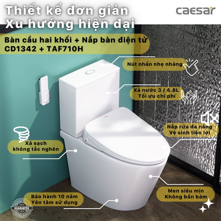 Bồn cầu nắp điện tử Caesar CD1342 + TAF710H