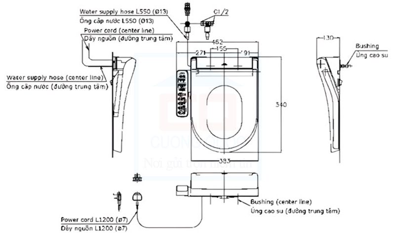 Bản vẽ kỹ thuật nắp bồn cầu TOTO TCF33320GAA