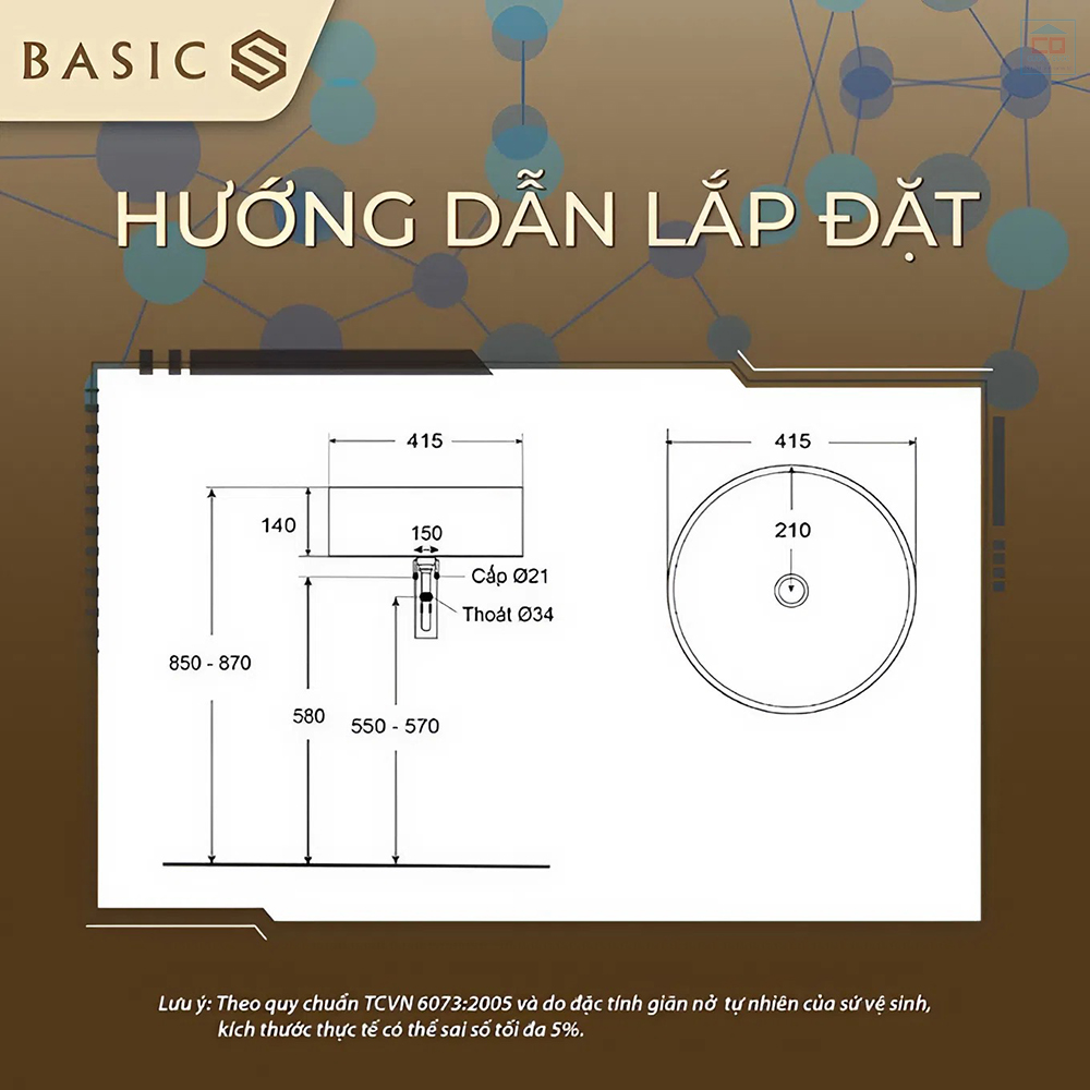 Bản vẽ kỹ thuật lavabo Basic BSB-1265