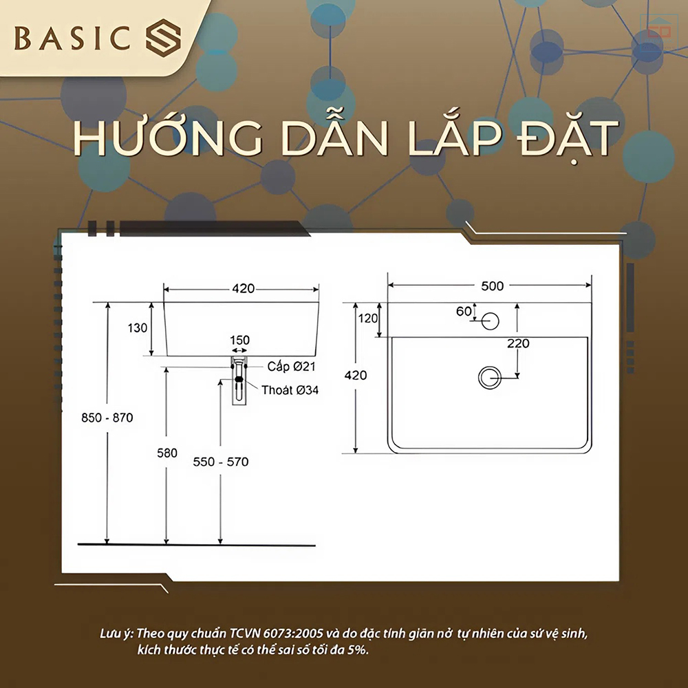 Bản vẽ kỹ thuật lavabo Basic BSB-1275