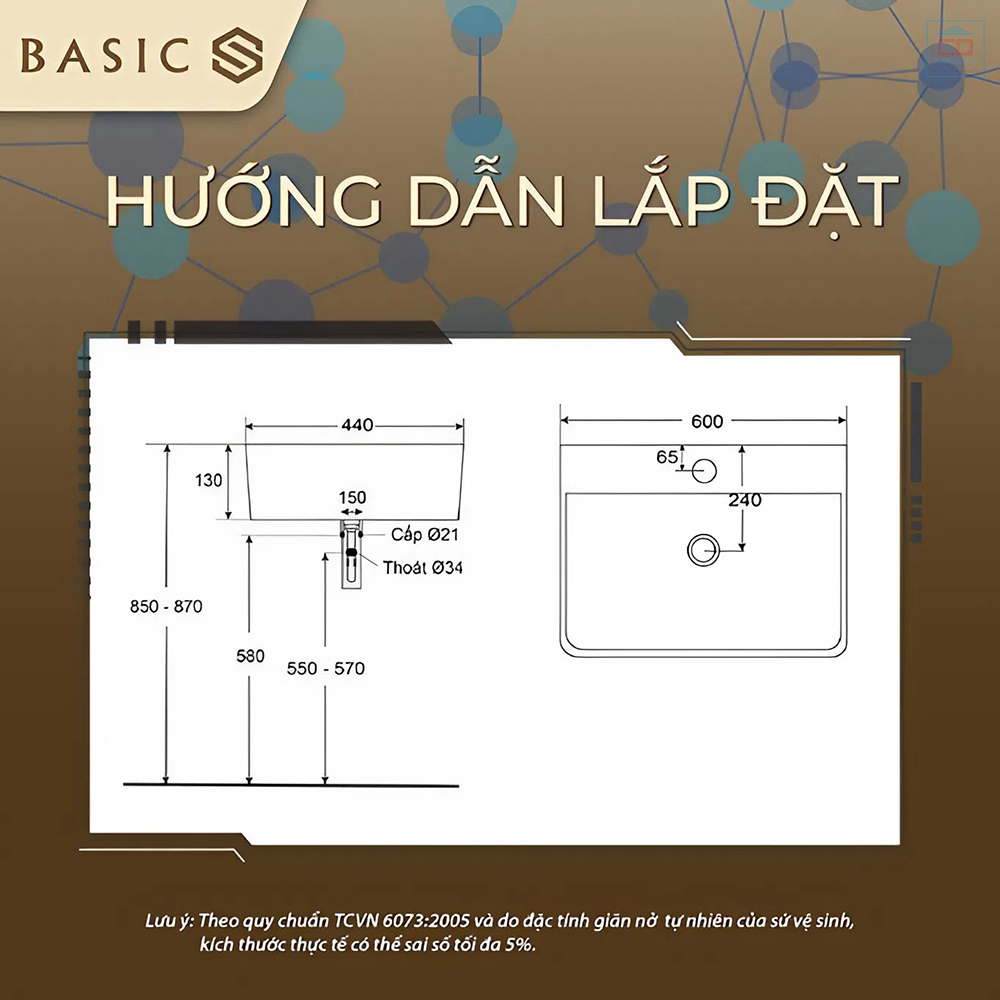 Bản vẽ kỹ thuật lavabo Basic BSB-1276