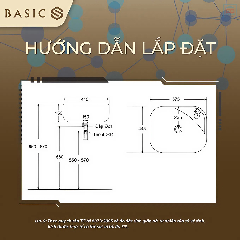 Bản vẽ kỹ thuật lavabo Basic BSB-1453