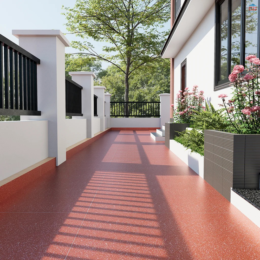 Phối cảnh gạch cotto granite đỏ chấm bi