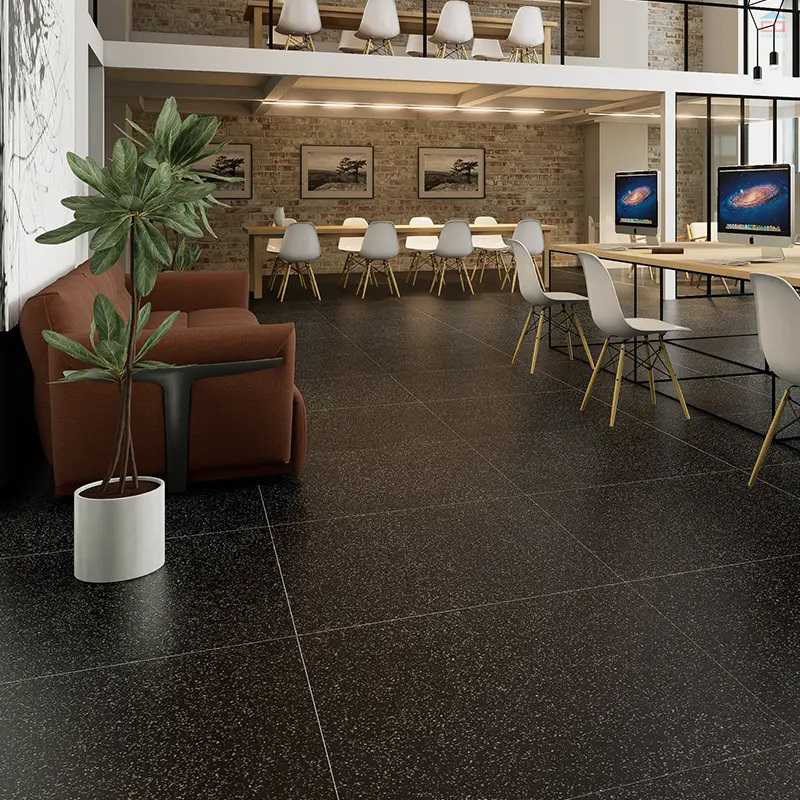 Phối cảnh gạch cotto granite đen chấm bi