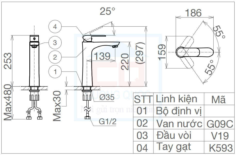 Bản vẽ kỹ thuật vòi lavabo Sanfi SF116.1