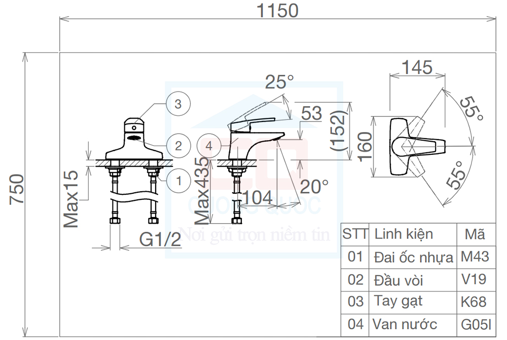 Bản vẽ kỹ thuật vòi lavabo Sanfi SF368