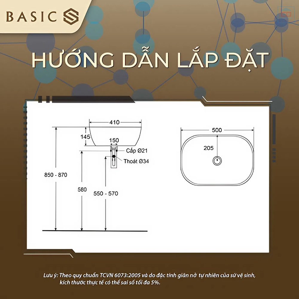 Bản vẽ kỹ thuật lavabo Basic BSB-1269-1