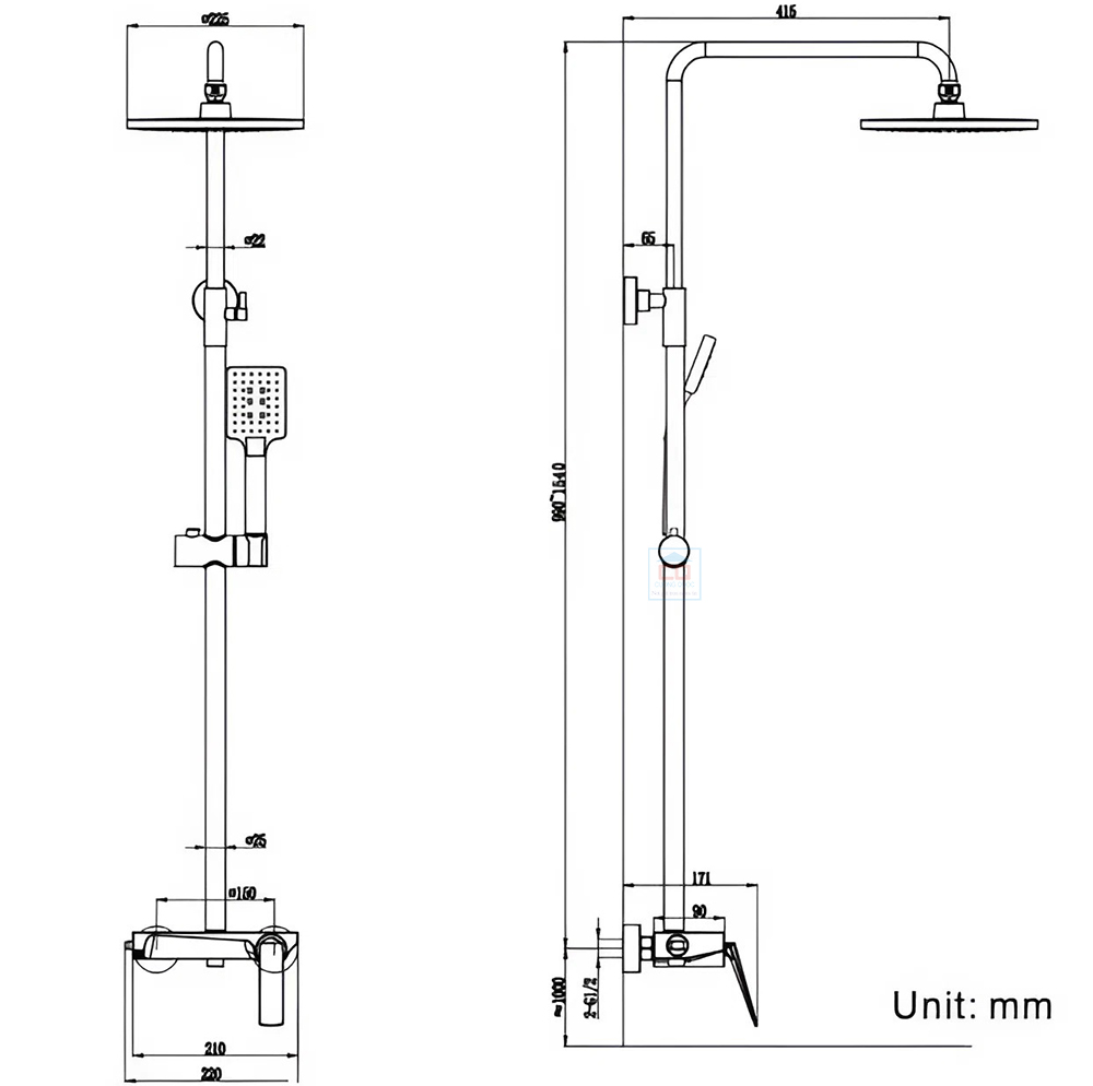 Bản vẽ kỹ thuật sen c&acirc;y Basic Cavoli-ST
