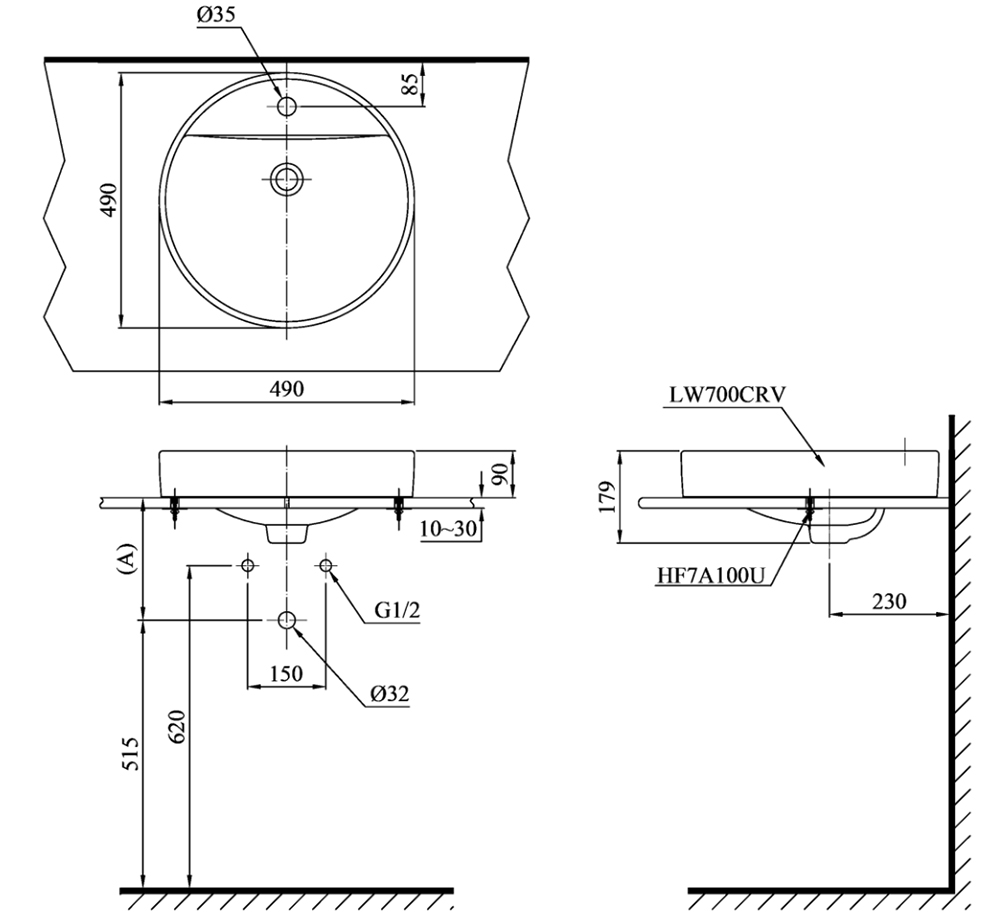 Bản vẽ kỹ thuật chậu lavabo TOTO LT700CTR