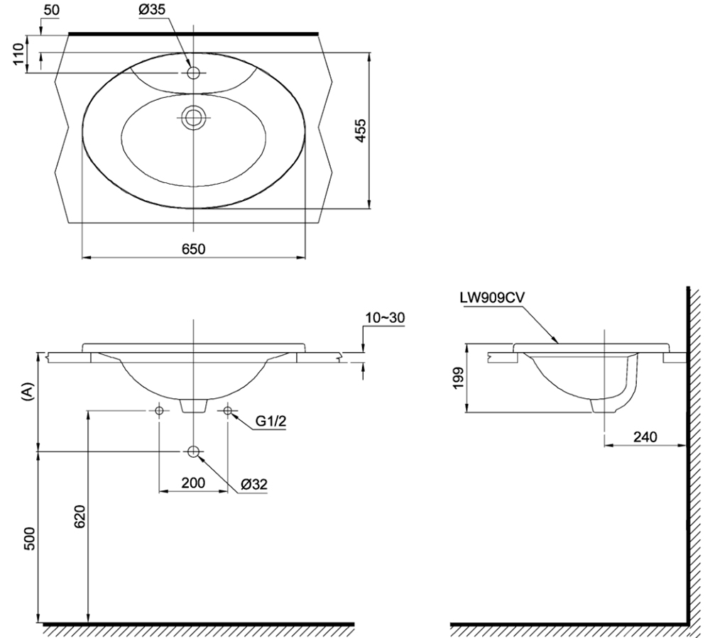 Bản vẽ kỹ thuật lavabo TOTO L909C