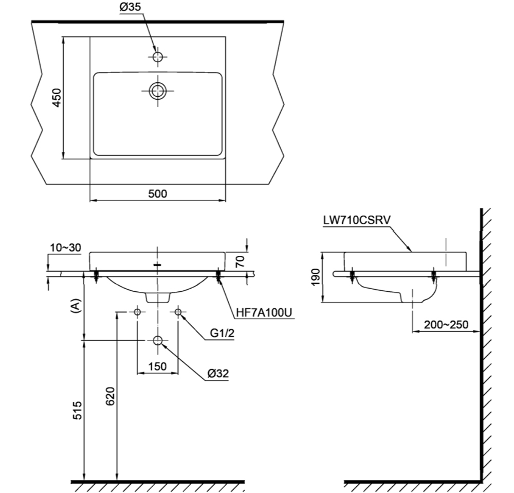 Bản vẽ kỹ thuật lavabo TOTO LT710CSR