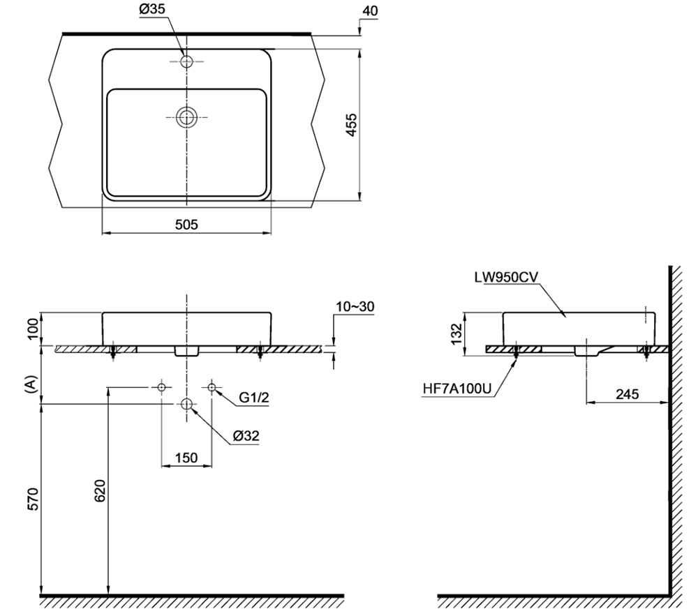 Bản vẽ kỹ thuật lavabo TOTO LT950C