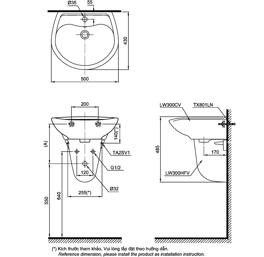 Bản vẽ kỹ thuật lavabo TOTO LHT300CR