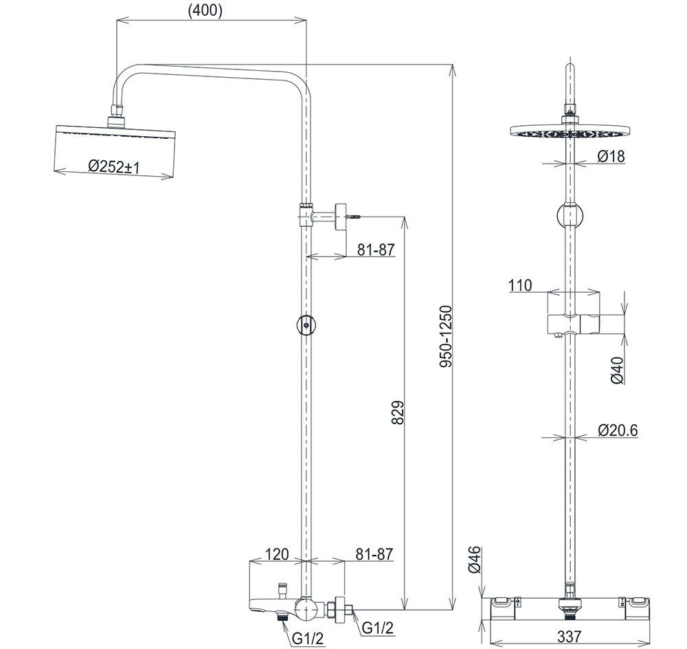 Bản vẽ kỹ thuật sen cây TOTO TBW11440V
