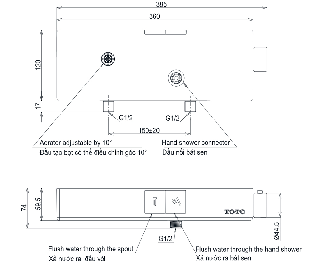 Bản vẽ kỹ thuật van sen tắm TOTO TBV10400V