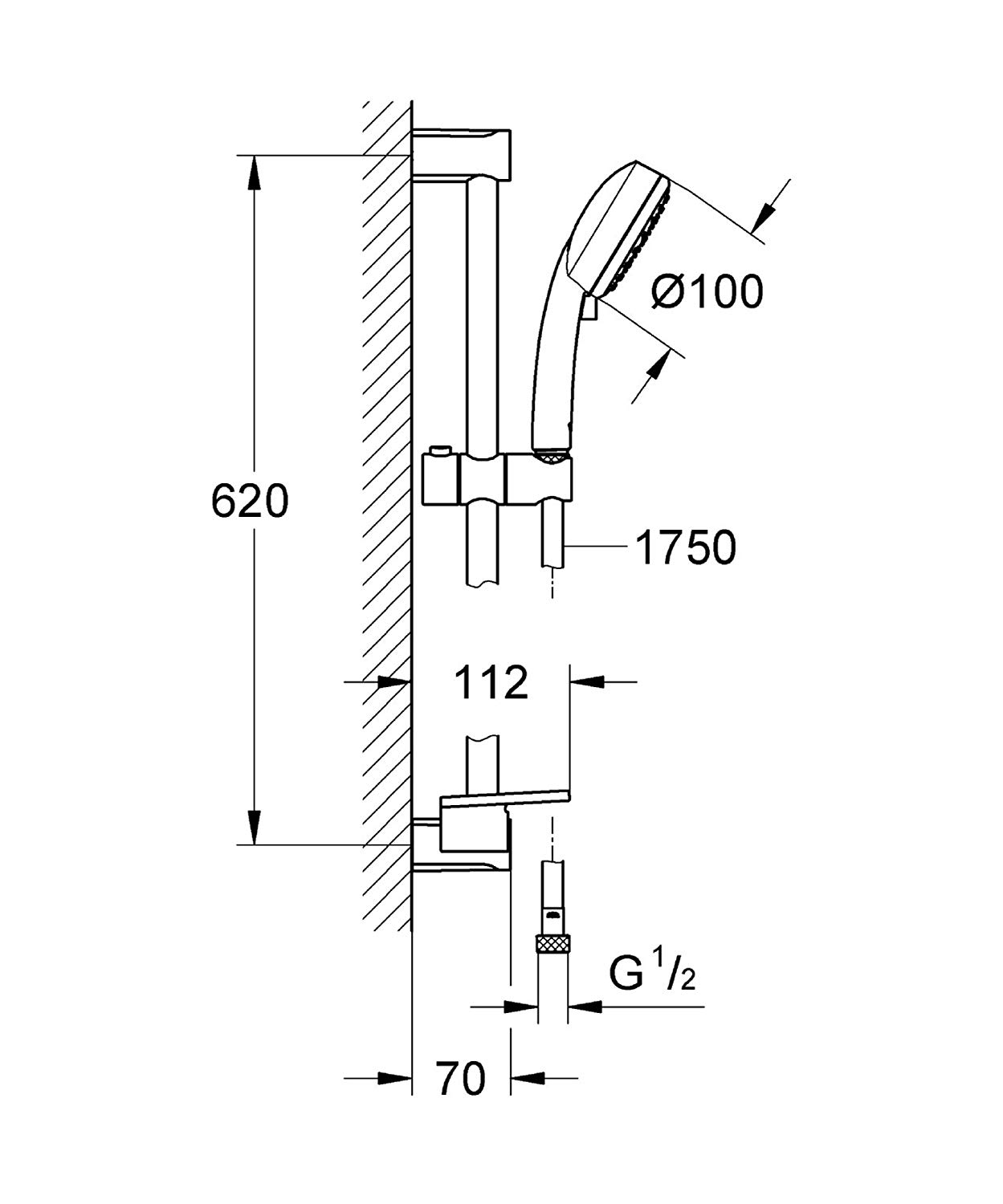 Th&ocirc;ng số kỹ thuật v&ograve;i xả sen tắm n&oacute;ng lạnh Grohe 27928001