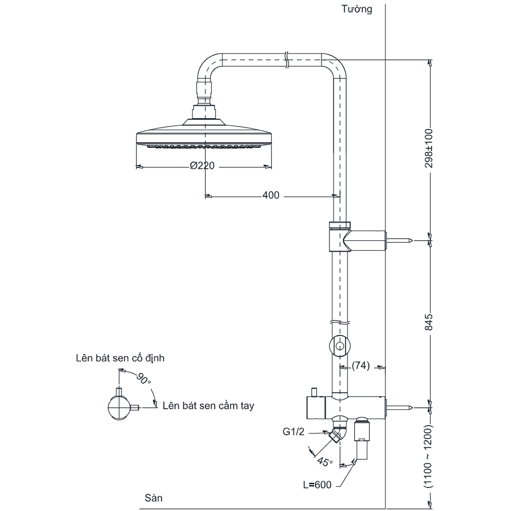 Bản vẽ kỹ thuật sen cây TOTO TBW01001BA