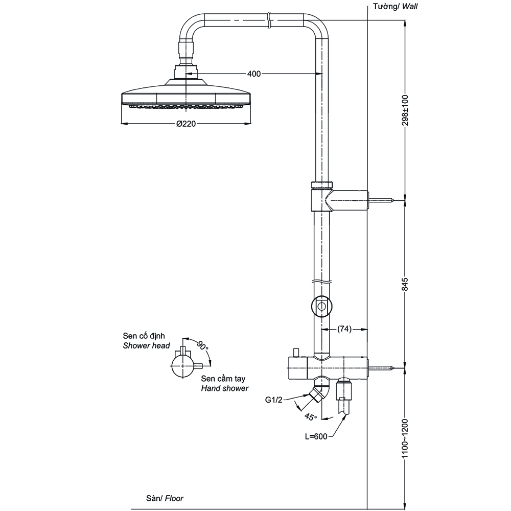 Bản vẽ kỹ thuật sen cây TOTO TBW01002BA