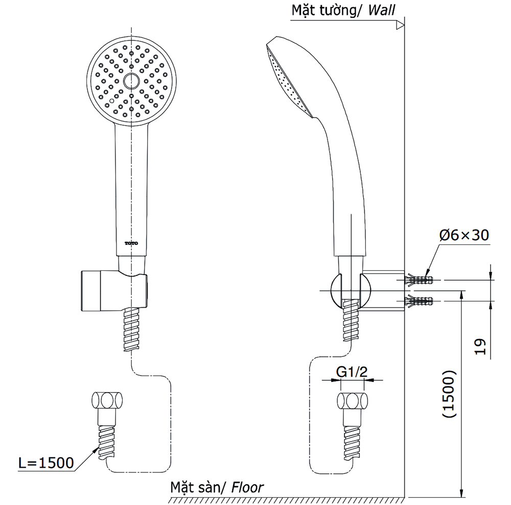 Bản vẽ kỹ thuật tay sen TOTO DGH104ZR