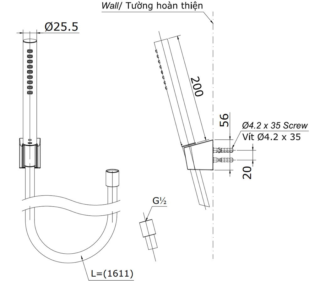 Bản vẽ kỹ thuật tay sen TOTO TBW02017A