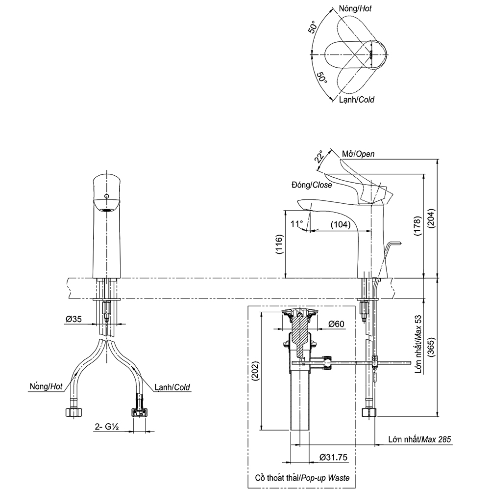 Bản vẽ kỹ thuật v&ograve;i chậu TOTO TLG01301V