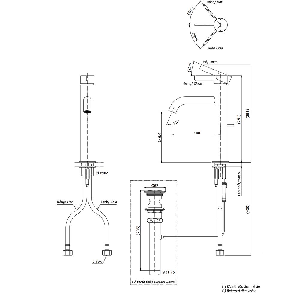 Bản vẽ kỹ thuật v&ograve;i chậu TOTO TLG11303V