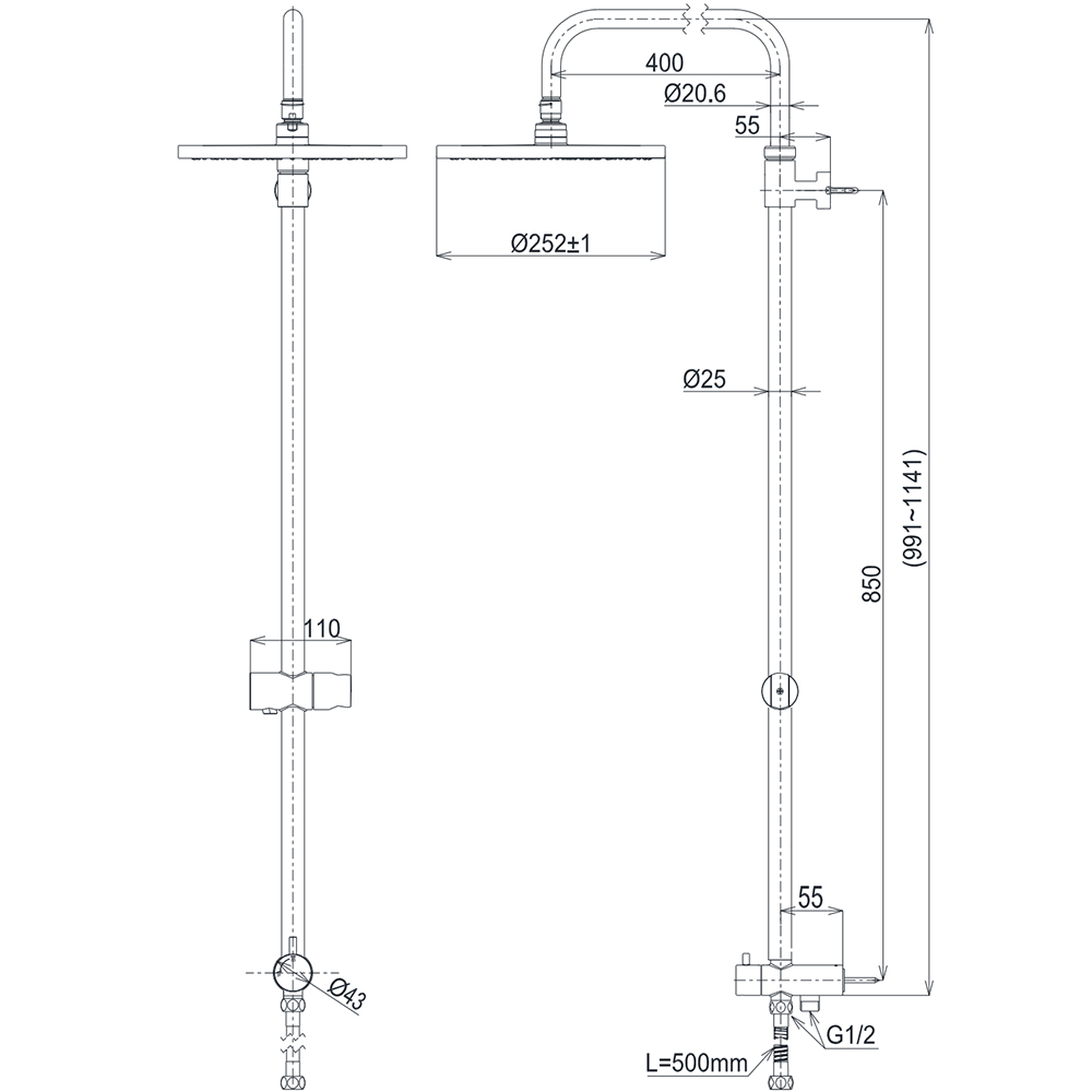 Bản vẽ kỹ thuật th&acirc;n sen c&acirc;y TOTO TBW13020V