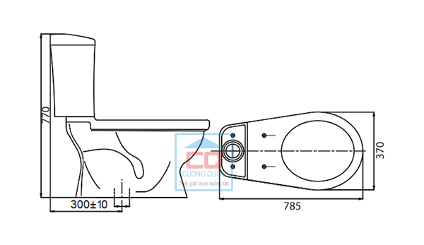 Bản vẽ kỹ thuật bàn cầu két rời Viglacera VI28 (nắp thường)