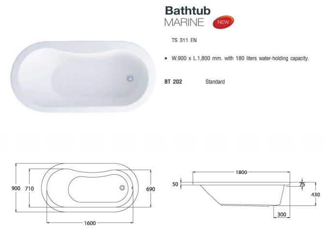 Thông số kỹ thuật bồn tắm nằm Cotto BT202PP(H)