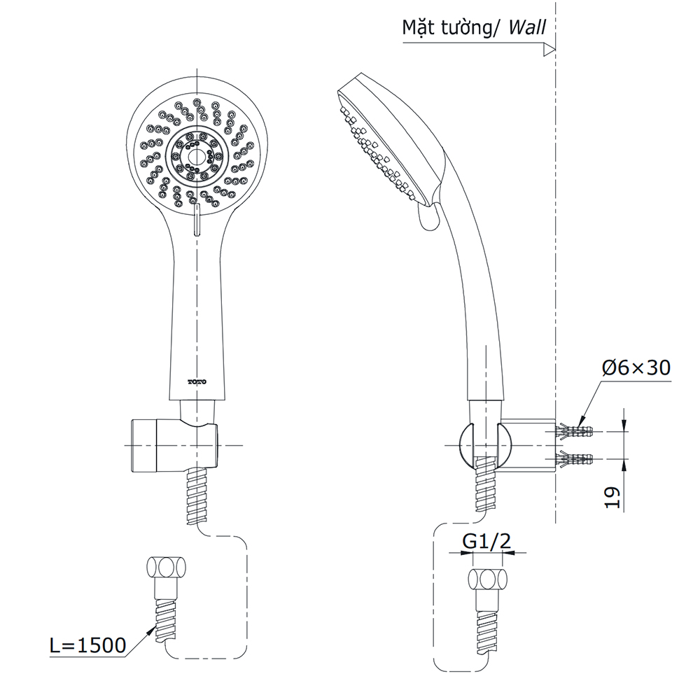 Bản vẽ kỹ thuật tay sen tắm TOTO DGH108ZR