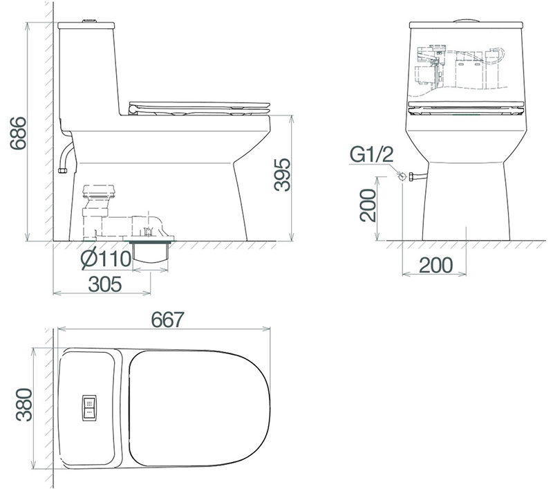 Bản vẽ kỹ thuật bồn cầu Viglacera V816