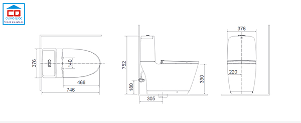 Bản vẽ thông số kỹ thuật của bồn cầu 2 khối Inax AC-832+CW-S15VN
