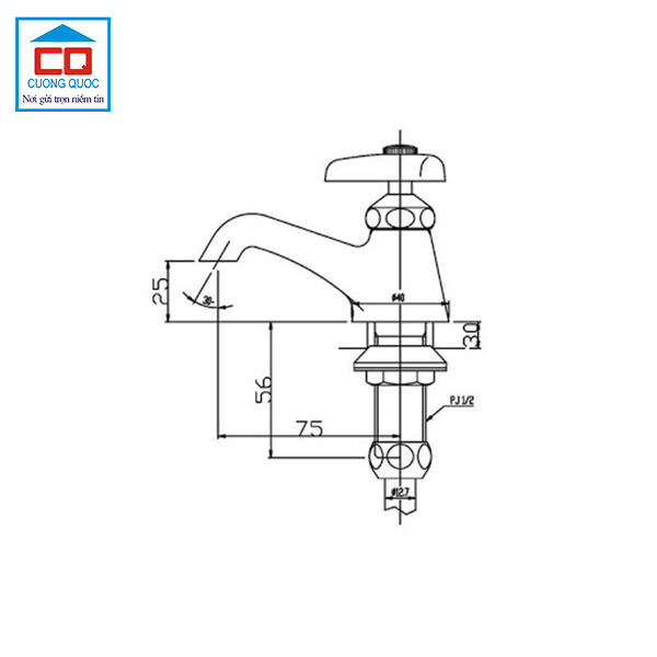 Bản vẽ thông số kỹ thuật của vòi chậu lavabo Inax LF-1P nước lạnh