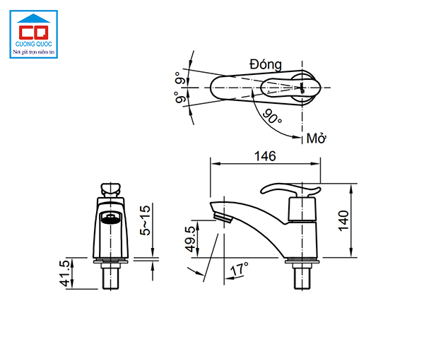 Bản vẽ thông số kỹ thuật lắp đặt của vòi chậu Inax LFV-11AP một đường lạnh