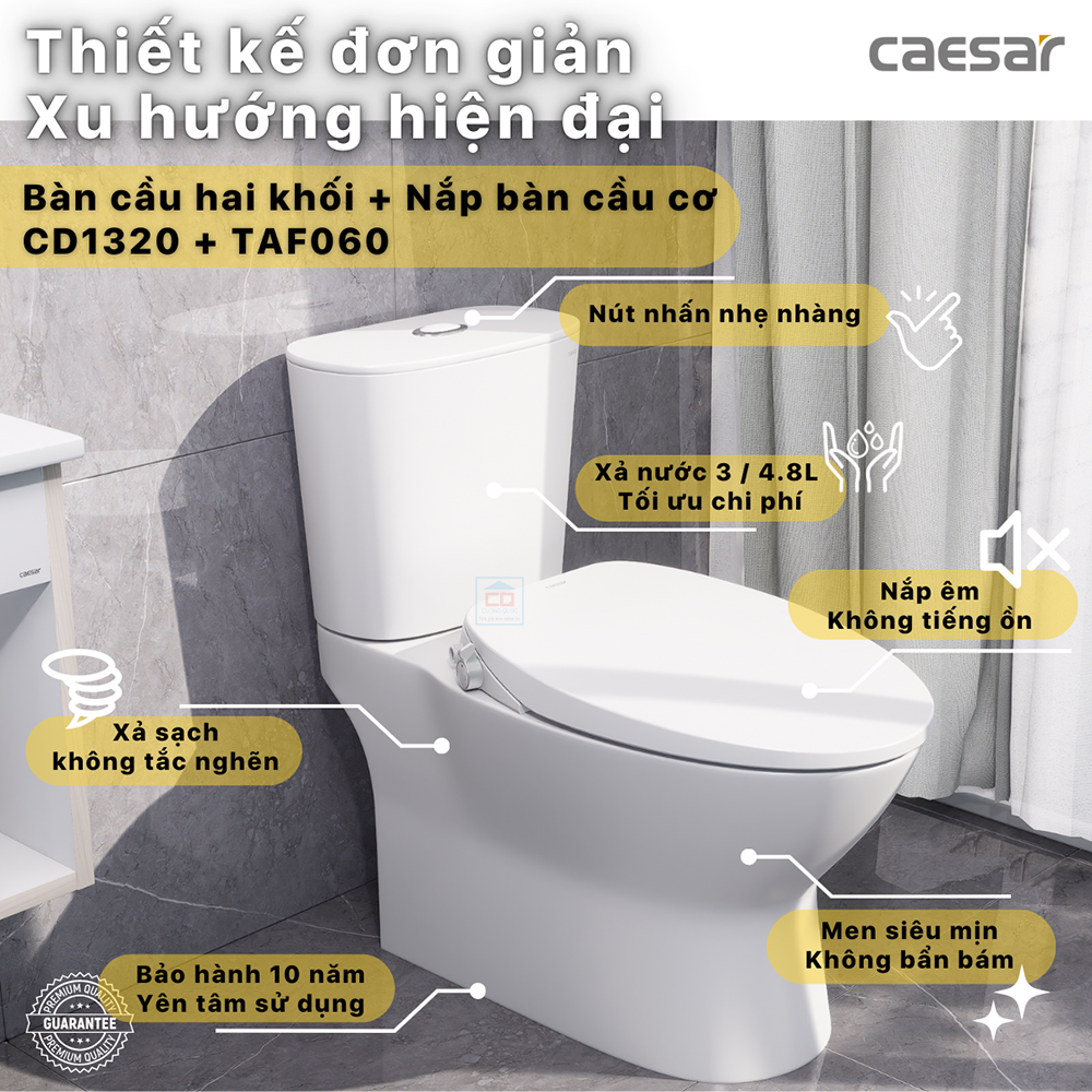Bồn cầu nắp cơ Caesar CD1320 + TAF060