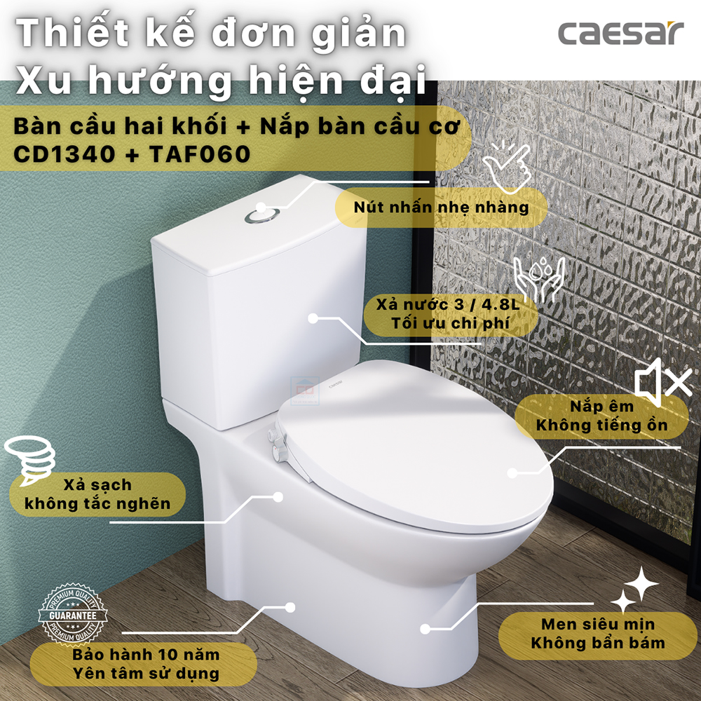 Bồn cầu nắp cơ Caesar CD1340 + TAF060