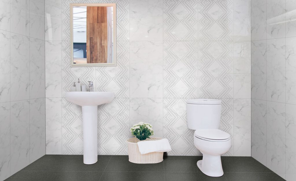 Phối cảnh gạch ốp tường Đồng T&acirc;m 4080CARARAS002-H+