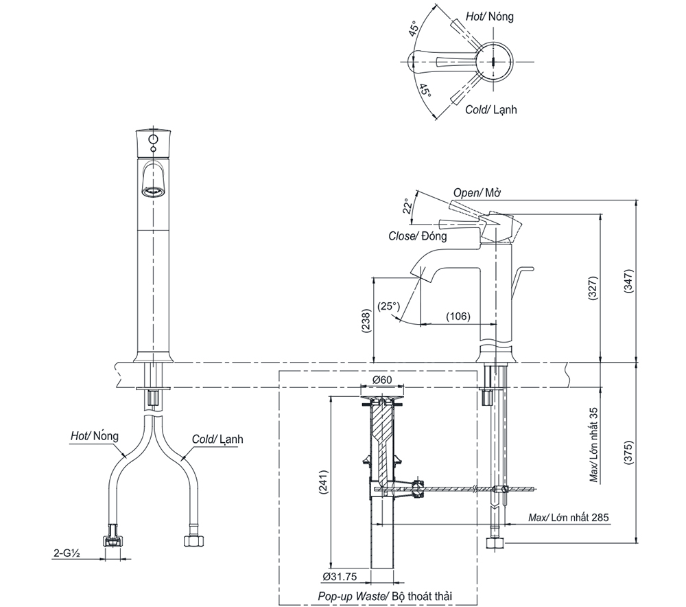 Bản vẽ kỹ thuật v&ograve;i chậu TOTO TLS02305V