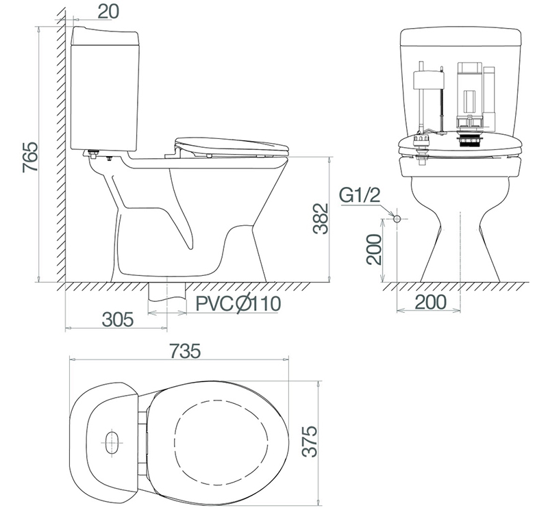Bản vẽ kỹ thuật bồn cầu Viglacera VI28
