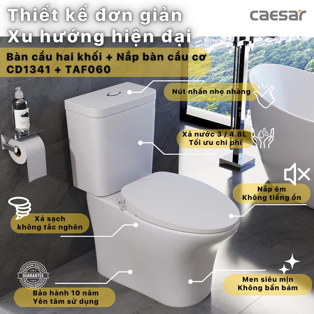 Bồn cầu nắp cơ Caesar CD1341 + TAF060